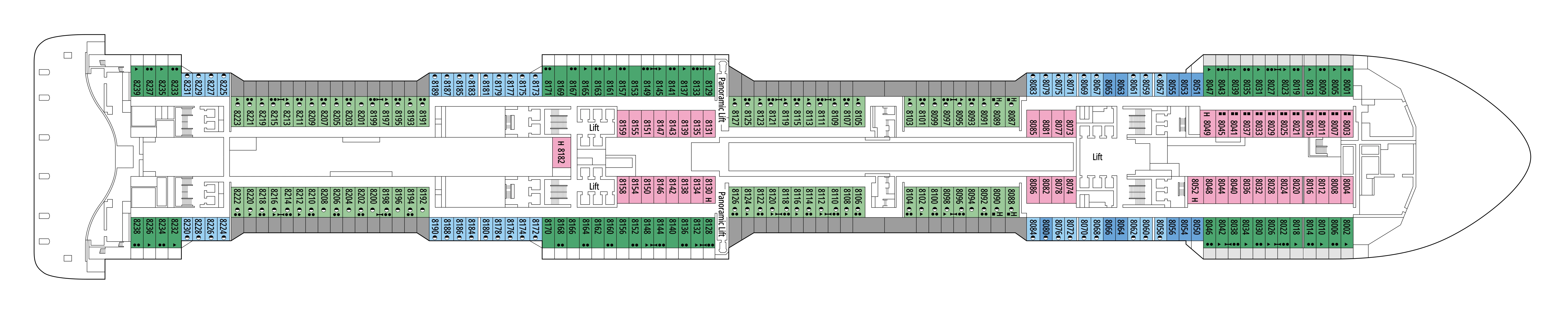 MSC Bellissima, Deck 8: official cabin and venue layout