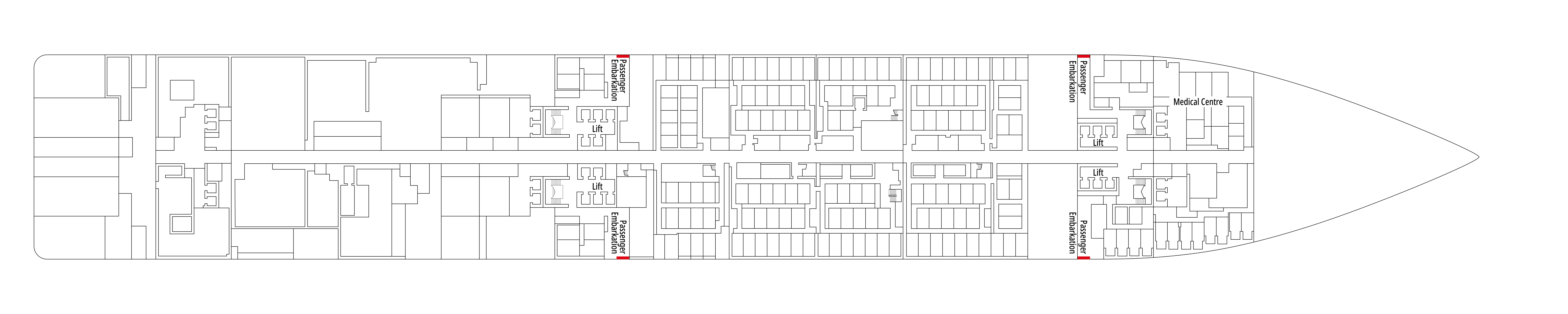 MSC Bellissima, Deck 4: official cabin and venue layout