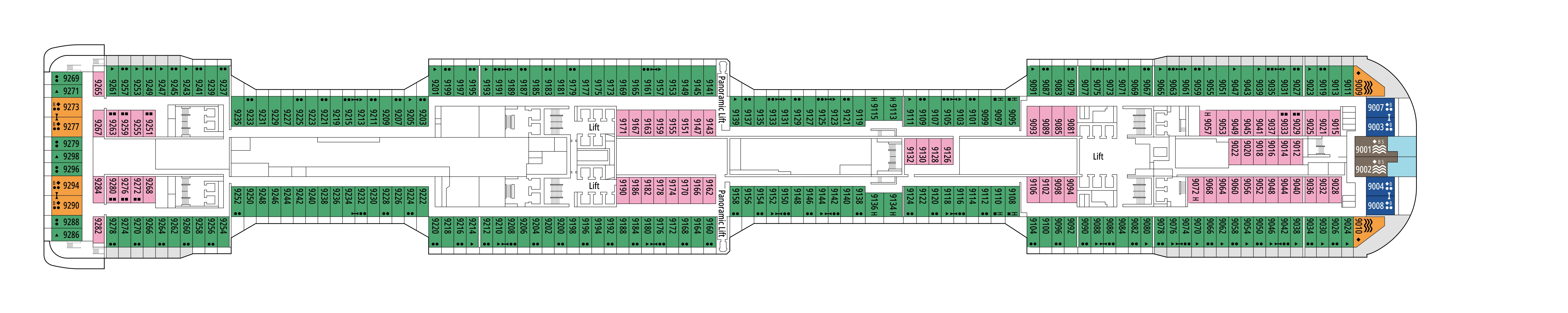 MSC Bellissima, Deck 9: official cabin and venue layout