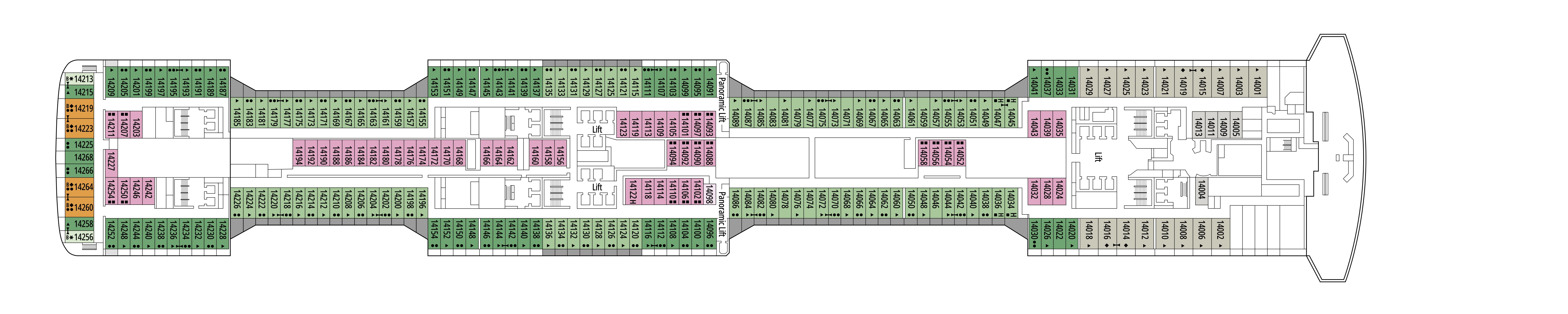 MSC Bellissima, Deck 14: official cabin and venue layout