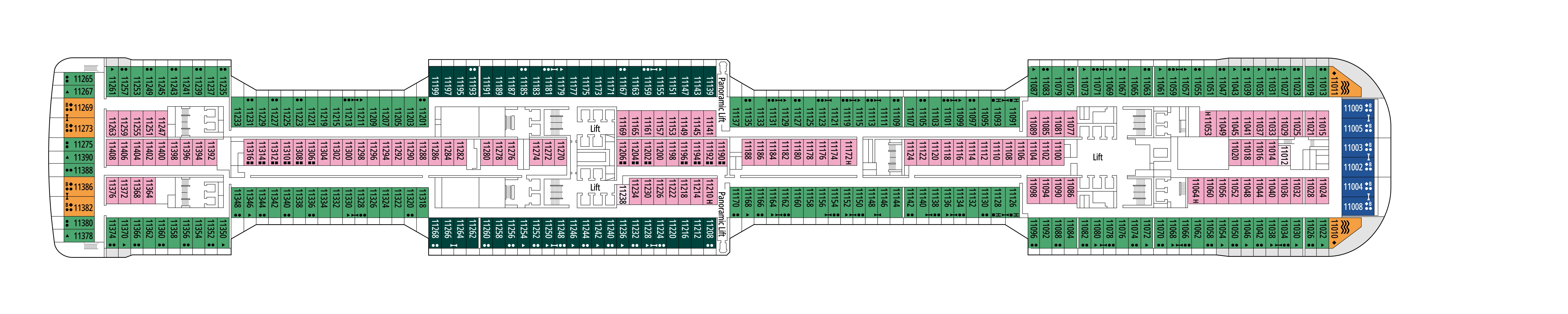 MSC Bellissima, Deck 11: official cabin and venue layout