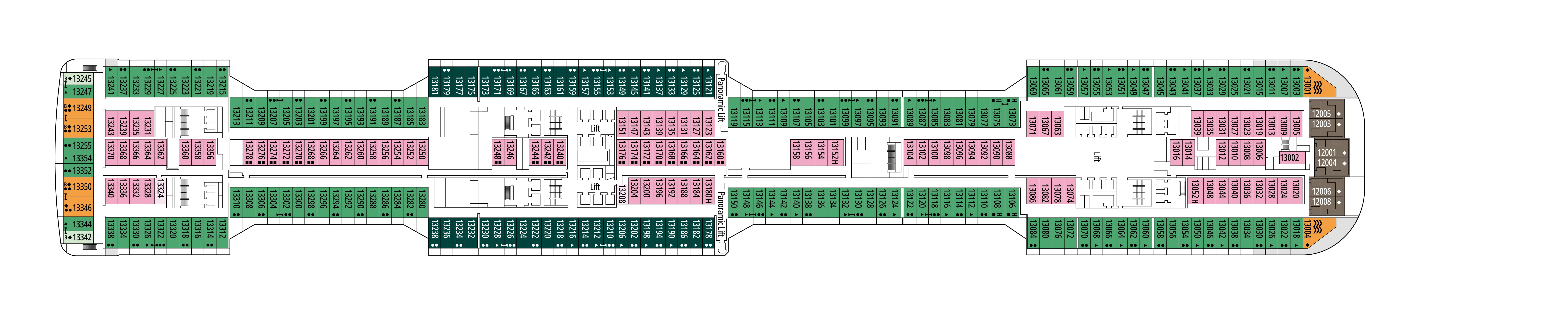 MSC Bellissima, Deck 13: official cabin and venue layout