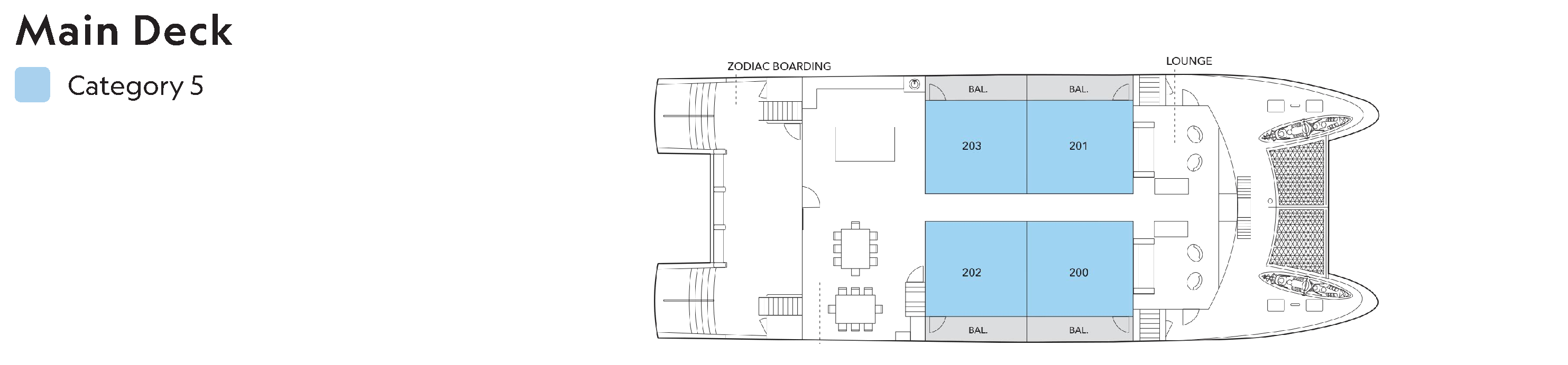 National Geographic Delfina, Deck 1: official cabin and venue layout