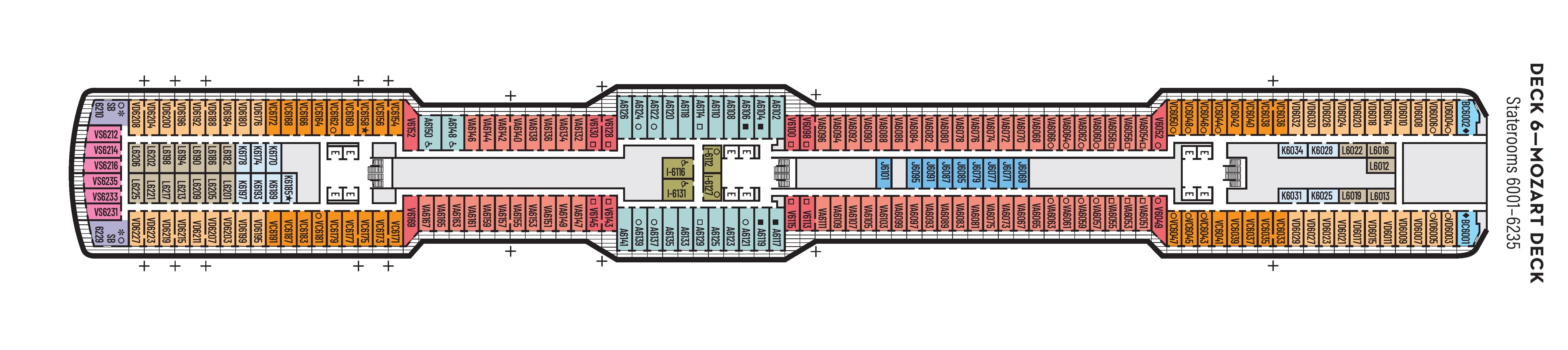 Rotterdam, Deck 6: official cabin and venue layout