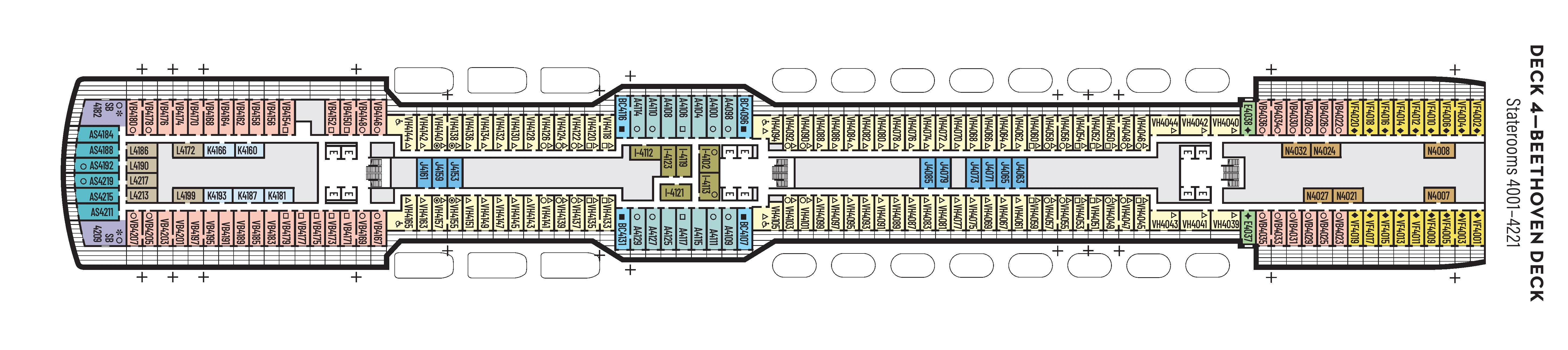 Rotterdam, Deck 4: official cabin and venue layout