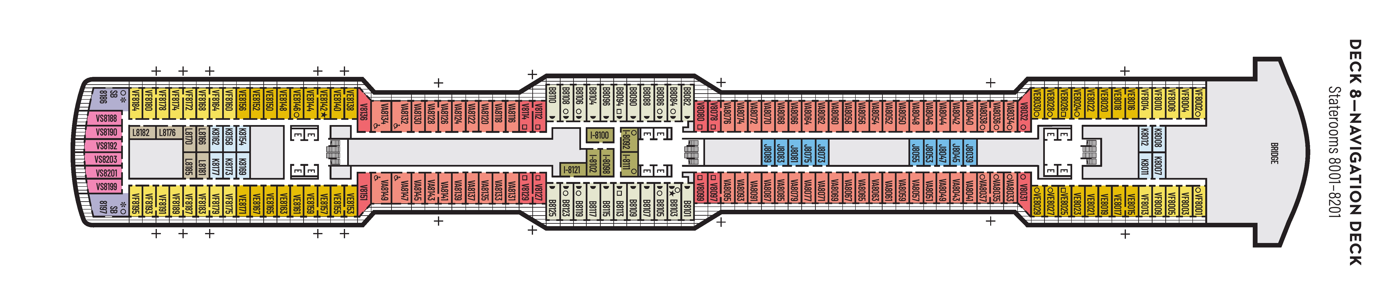 Rotterdam, Deck 8: official cabin and venue layout