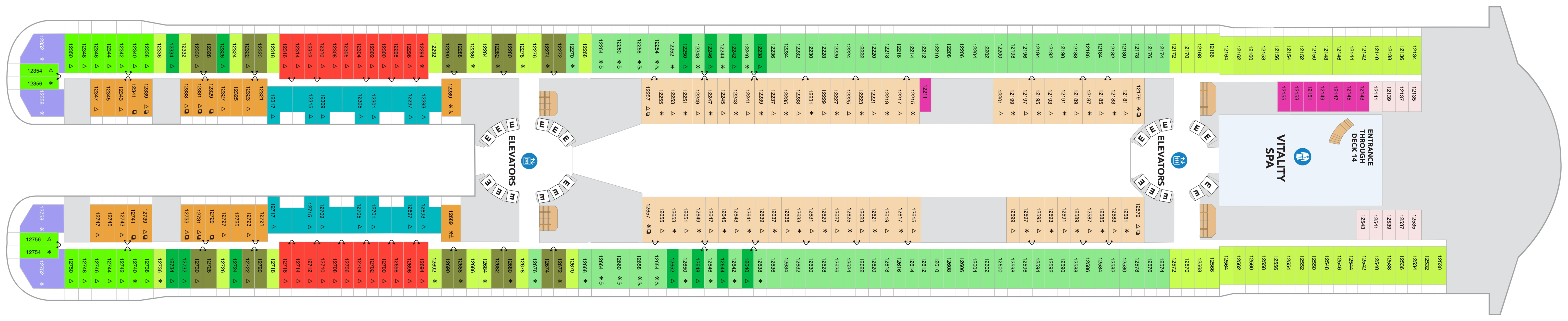 Legend of the Seas, Deck 12: official cabin and venue layout