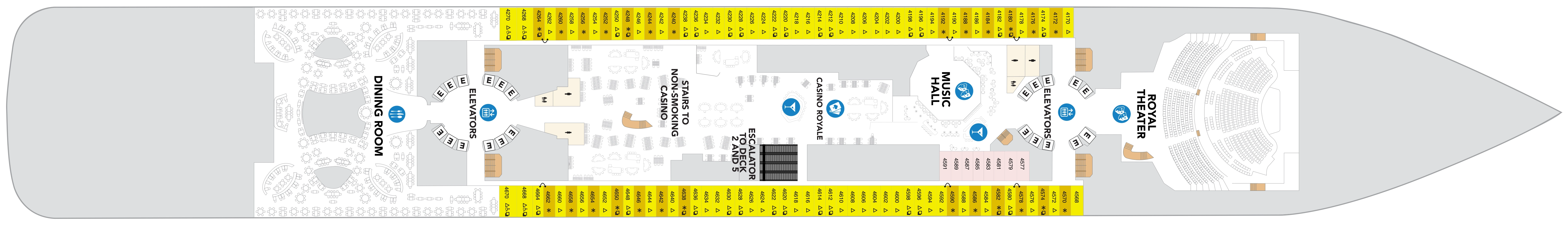 Legend of the Seas, Deck 4: official cabin and venue layout