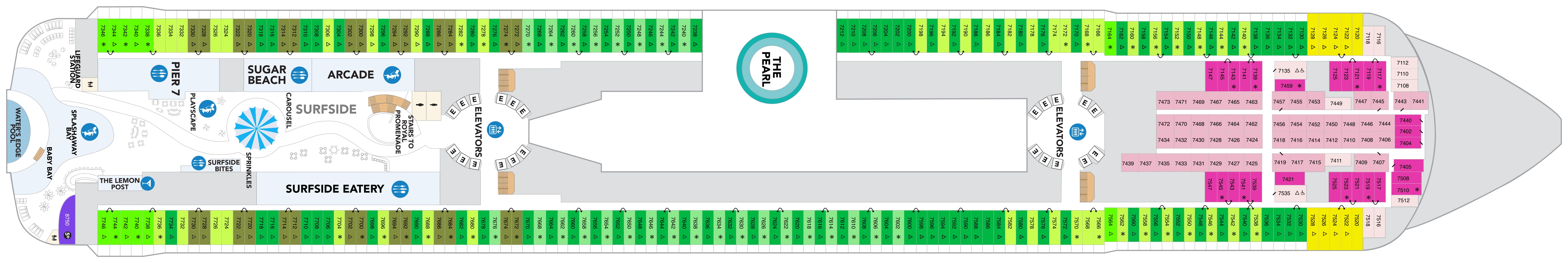 Legend of the Seas, Deck 7: official cabin and venue layout
