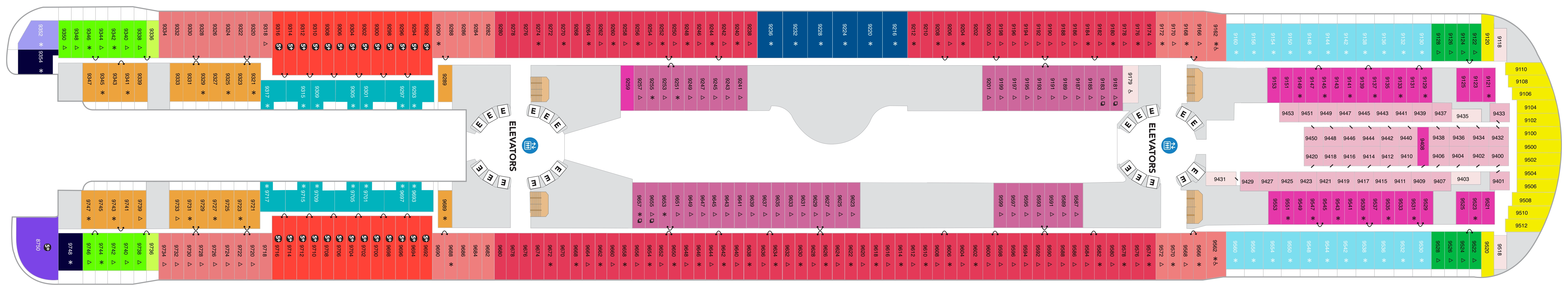 Legend of the Seas, Deck 9: official cabin and venue layout