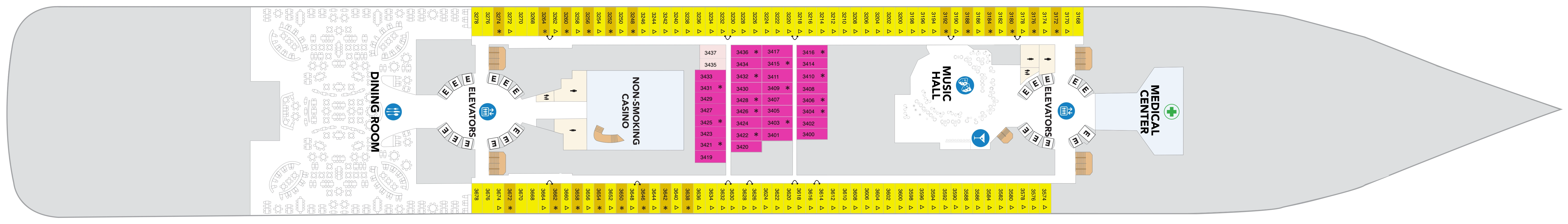 Legend of the Seas, Deck 3: official cabin and venue layout