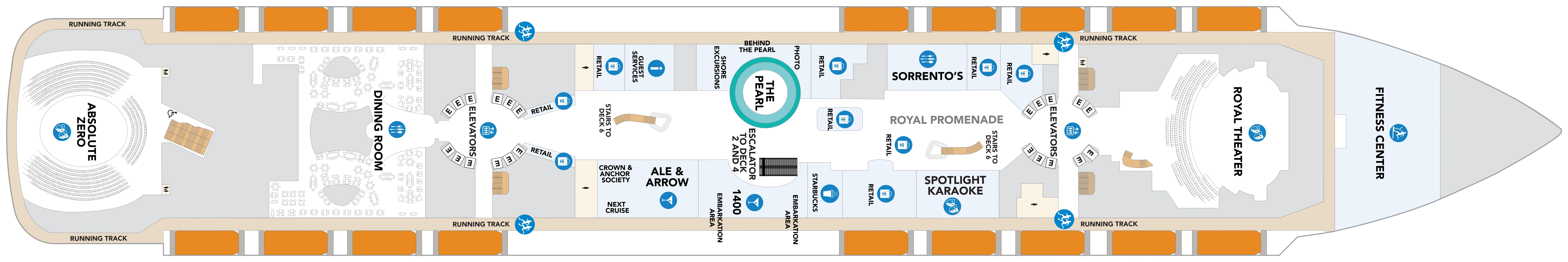 Legend of the Seas, Deck 5: official cabin and venue layout