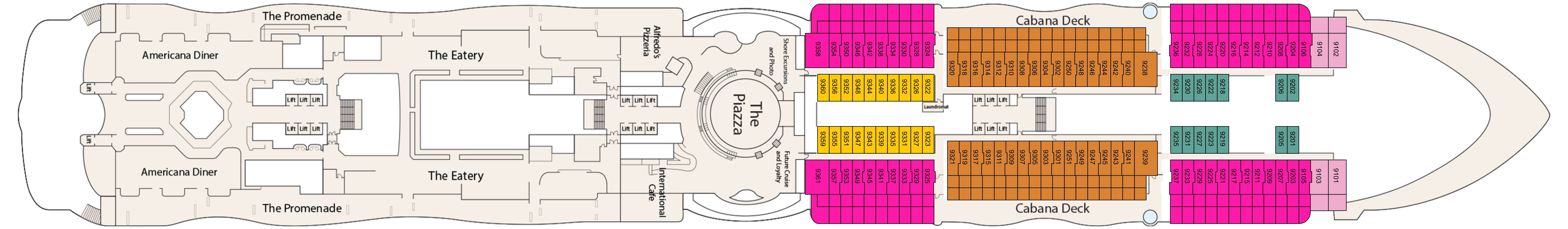 Sun Princess, Deck 9: official cabin and venue layout