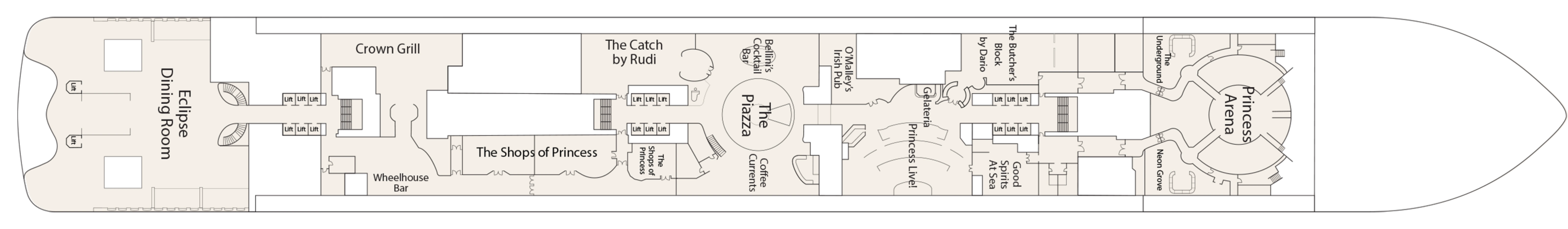 Sun Princess, Deck 7: official cabin and venue layout