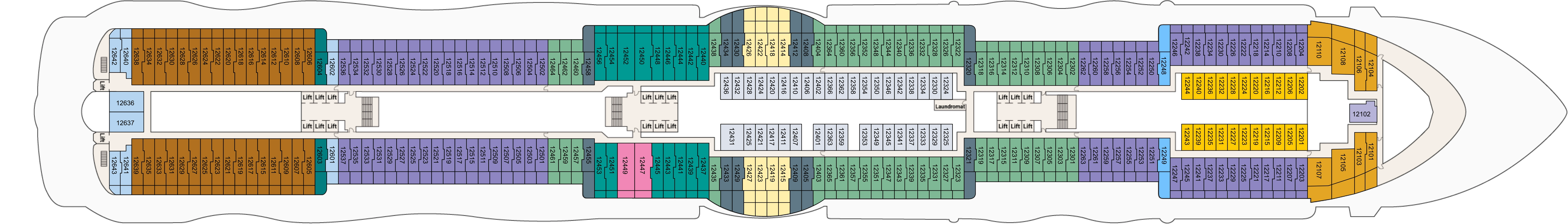 Sun Princess, Deck 12: official cabin and venue layout
