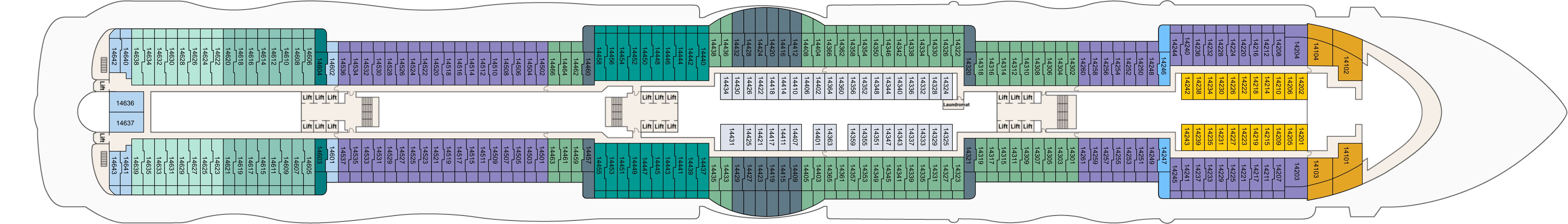 Sun Princess, Deck 14: official cabin and venue layout