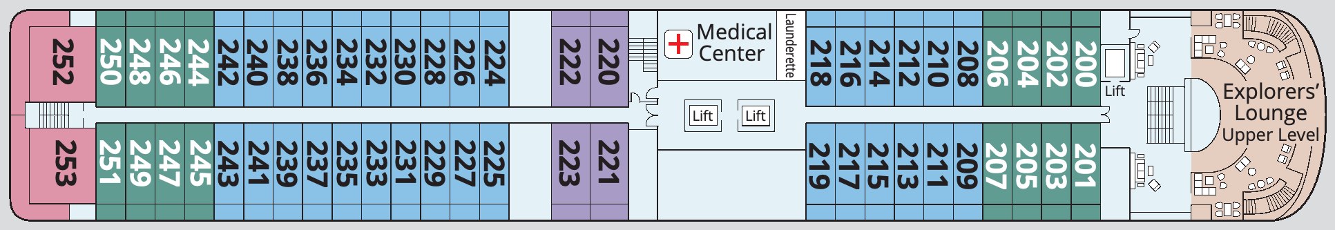 Viking Mississippi, Deck 2: official cabin and venue layout