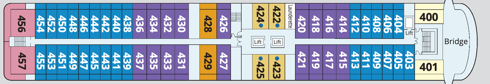 Viking Mississippi, Deck 4: official cabin and venue layout