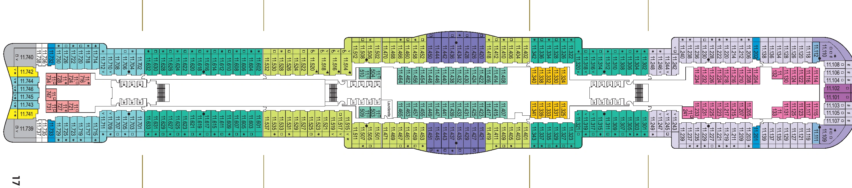 Iona, Deck 11: official cabin and venue layout