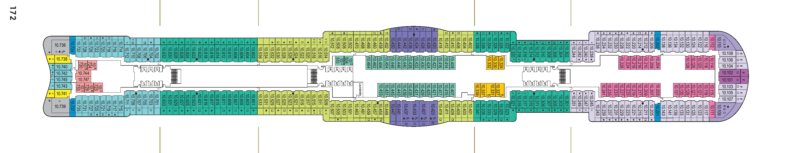 Iona, Deck 10: official cabin and venue layout