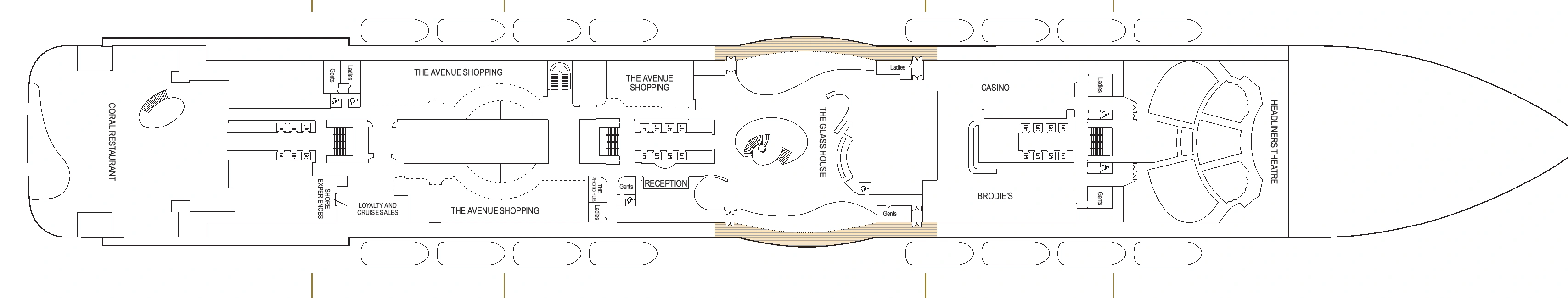 Iona, Deck 7: official cabin and venue layout