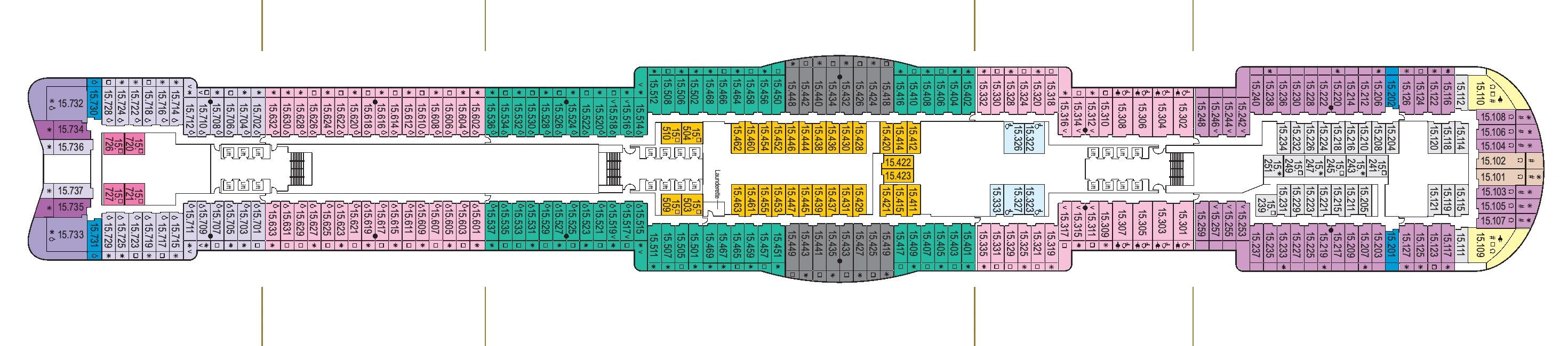 Iona, Deck 15: official cabin and venue layout