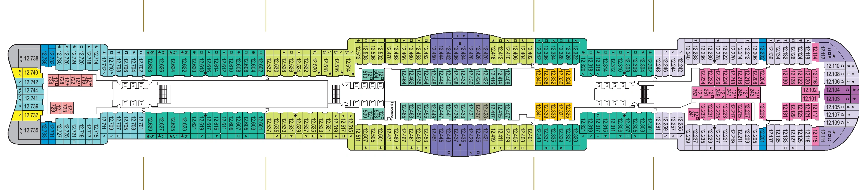 Iona, Deck 12: official cabin and venue layout