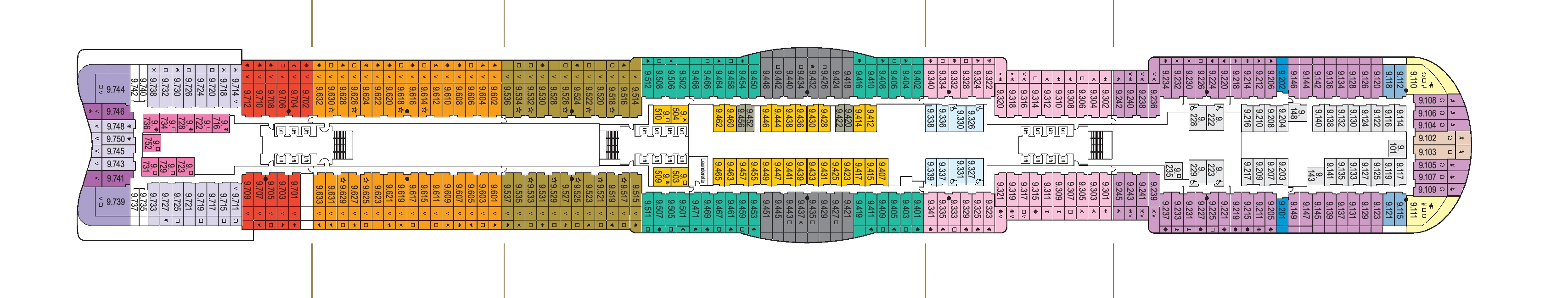 Iona, Deck 9: official cabin and venue layout