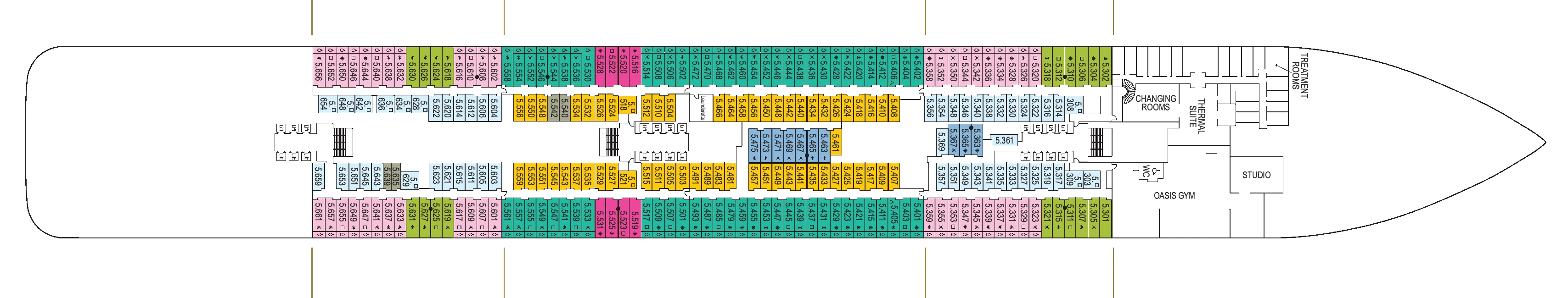 Iona, Deck 5: official cabin and venue layout