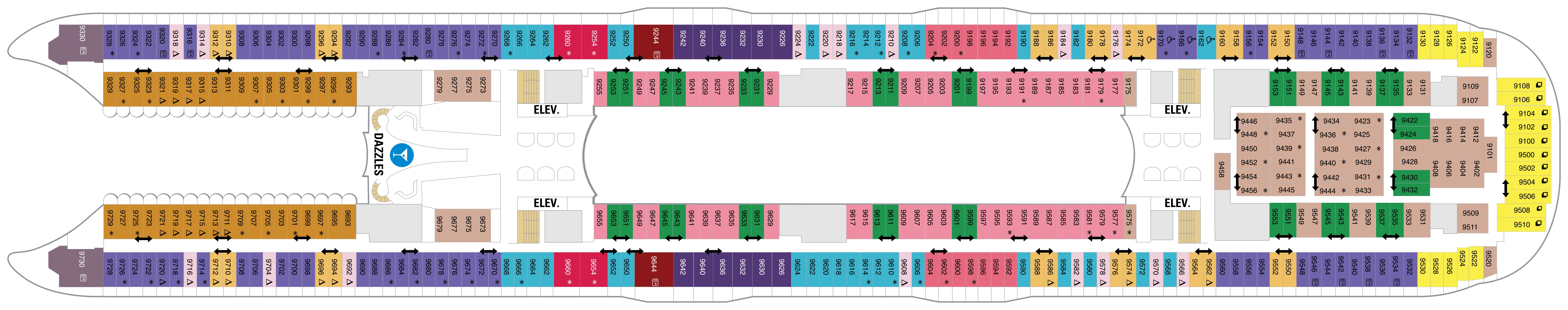 Allure of the Seas, Deck 9: official cabin and venue layout
