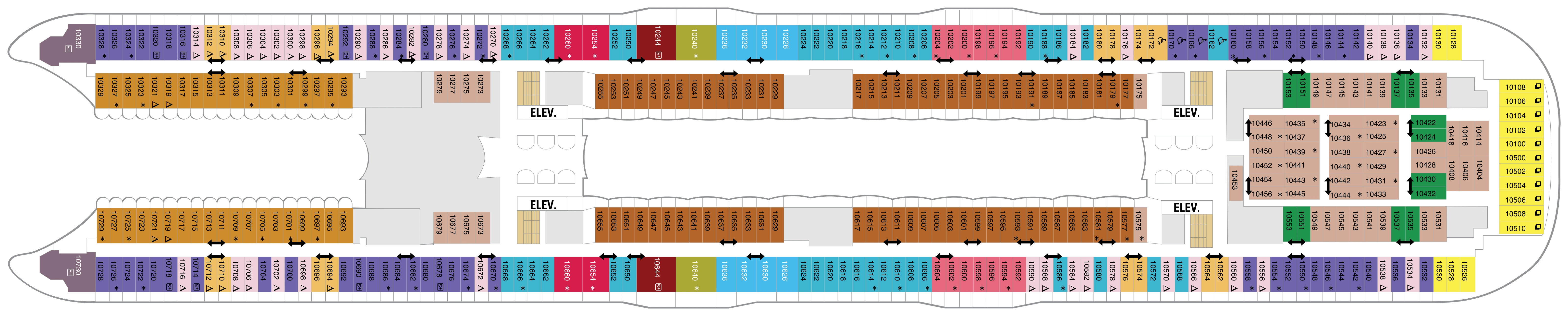 Allure of the Seas, Deck 10: official cabin and venue layout