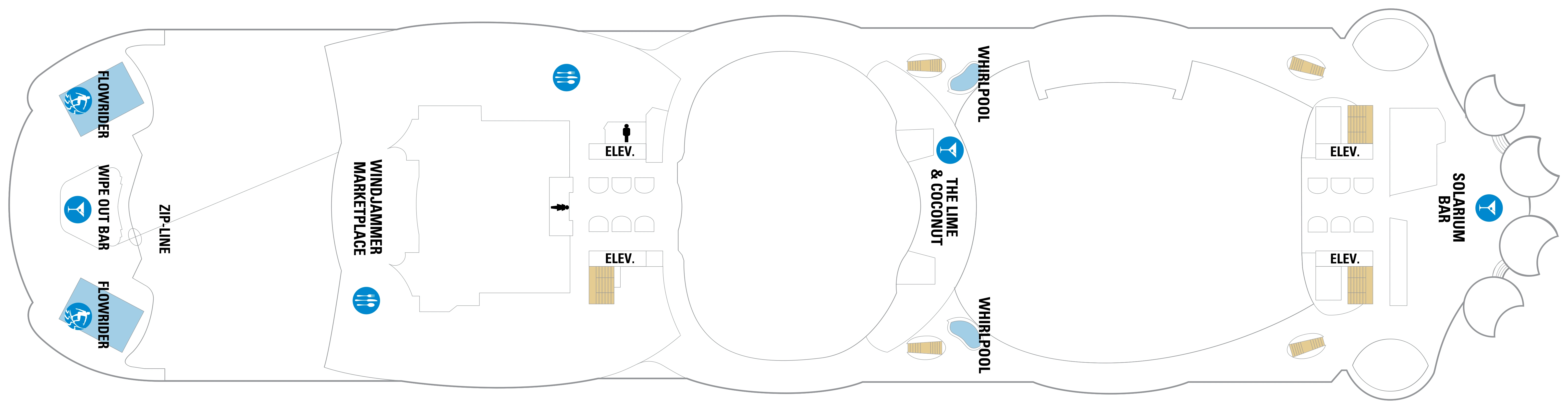 Allure of the Seas, Deck 16: official cabin and venue layout