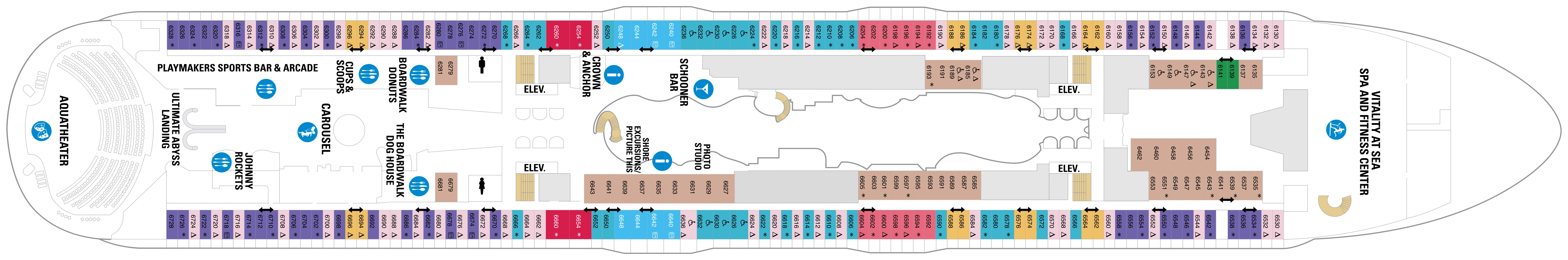 Allure of the Seas, Deck 6: official cabin and venue layout