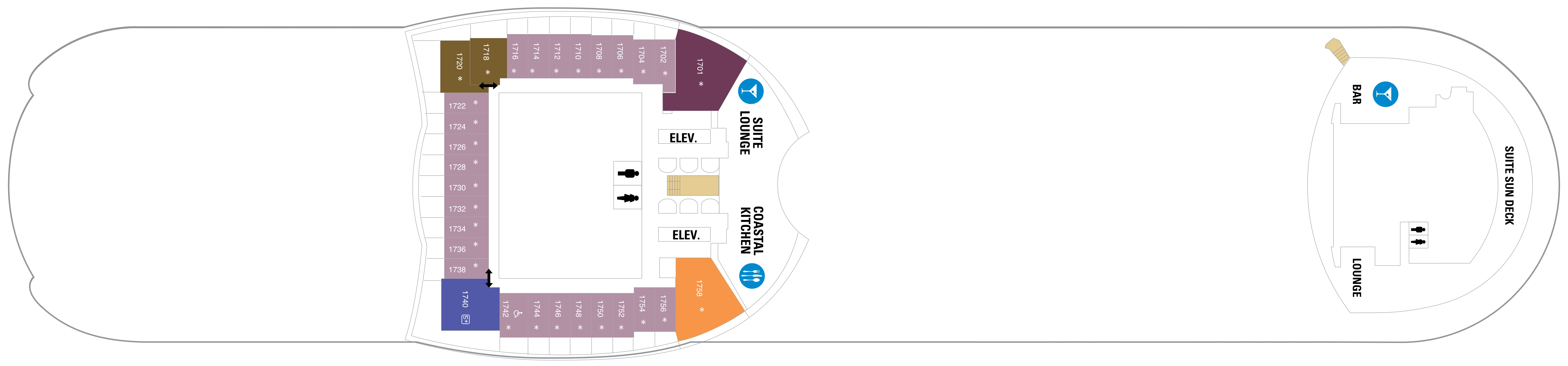 Allure of the Seas, Deck 17: official cabin and venue layout