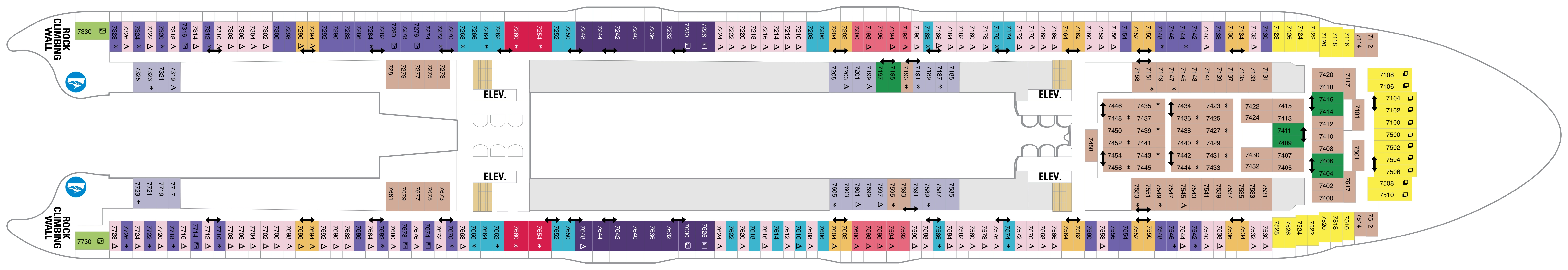 Allure of the Seas, Deck 7: official cabin and venue layout