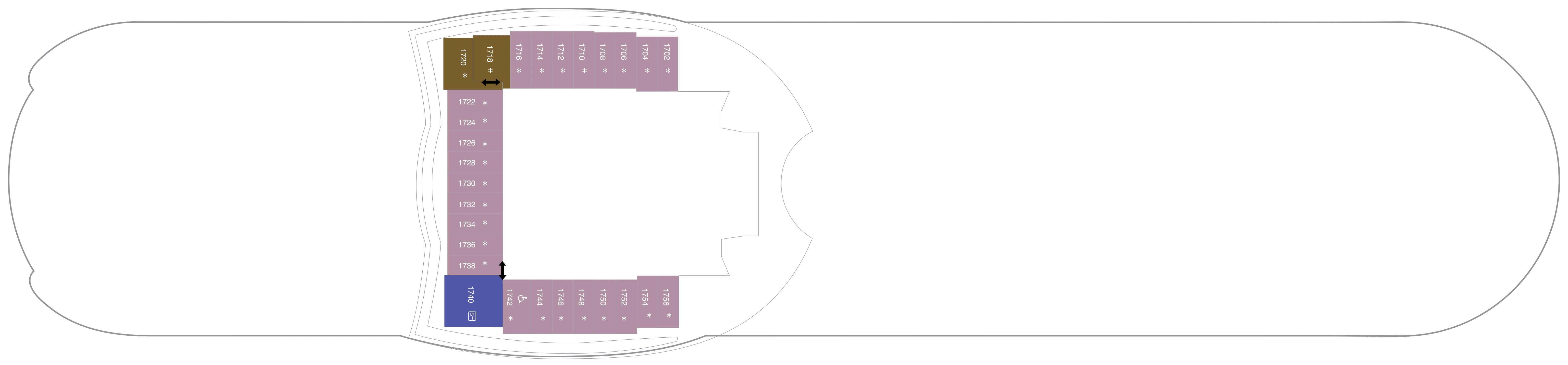 Allure of the Seas, Deck 18: official cabin and venue layout