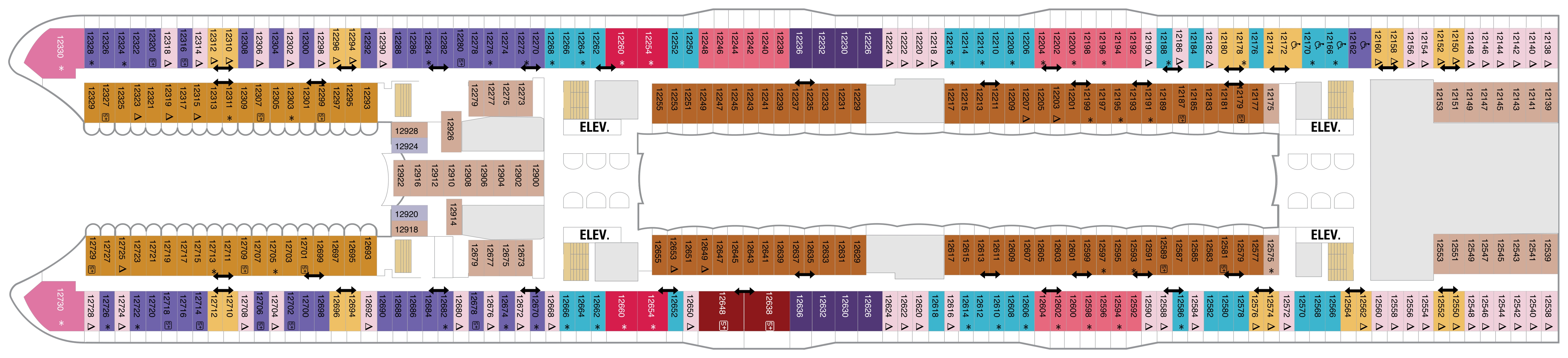 Allure of the Seas, Deck 12: official cabin and venue layout