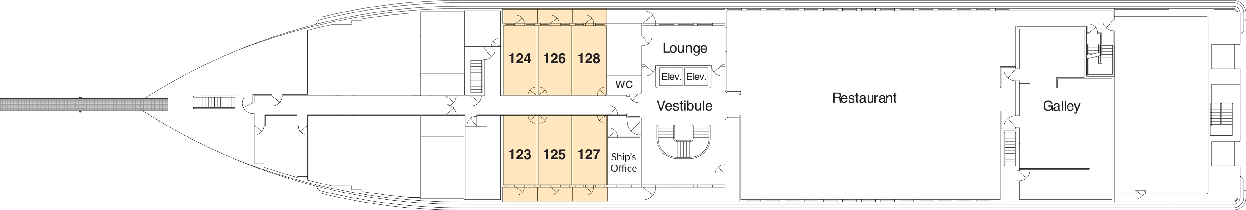 American Song, Deck 1: official cabin and venue layout