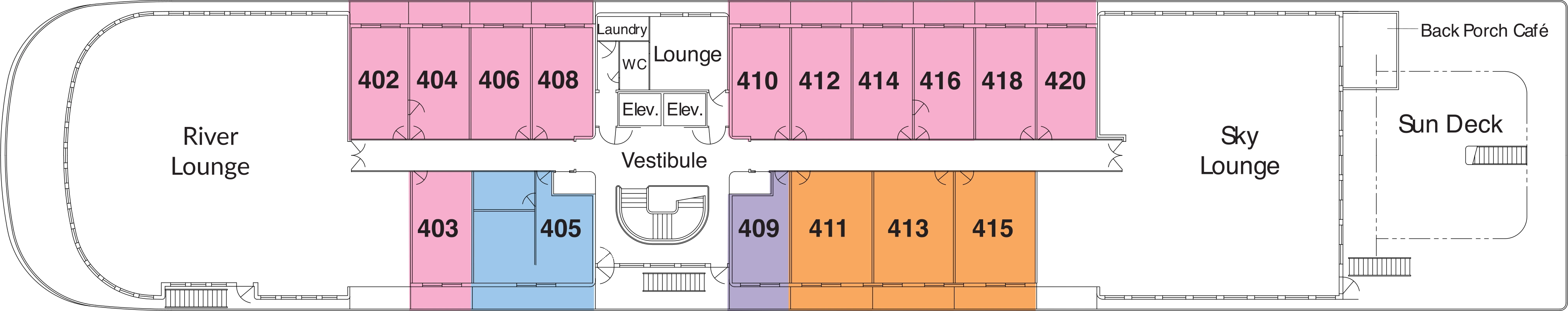 American Song, Deck 4: official cabin and venue layout