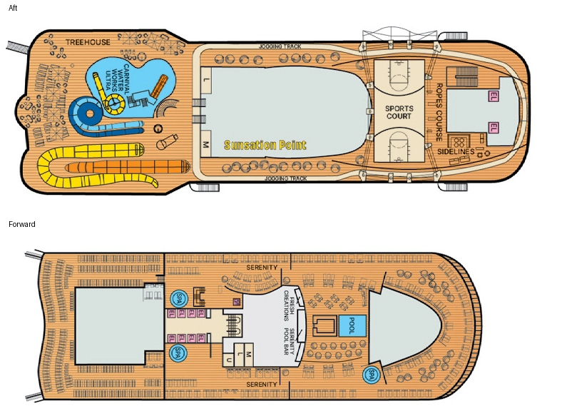 Carnival Tropicale, Deck 18: official cabin and venue layout