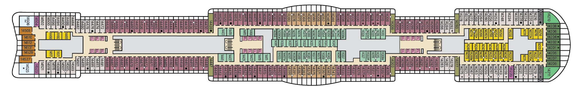 Carnival Tropicale, Deck 14: official cabin and venue layout