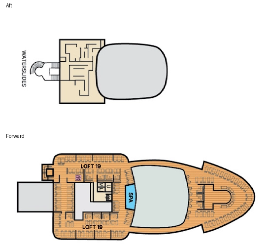 Carnival Tropicale, Deck 19: official cabin and venue layout