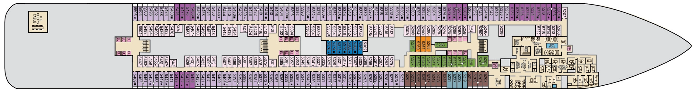 Carnival Tropicale, Deck 5: official cabin and venue layout