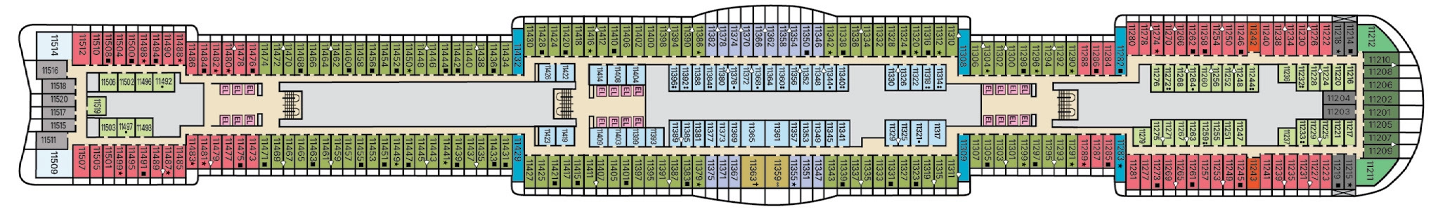Carnival Tropicale, Deck 11: official cabin and venue layout