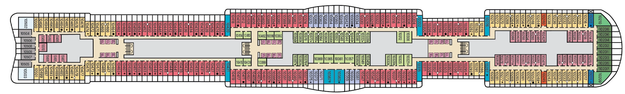 Carnival Tropicale, Deck 10: official cabin and venue layout