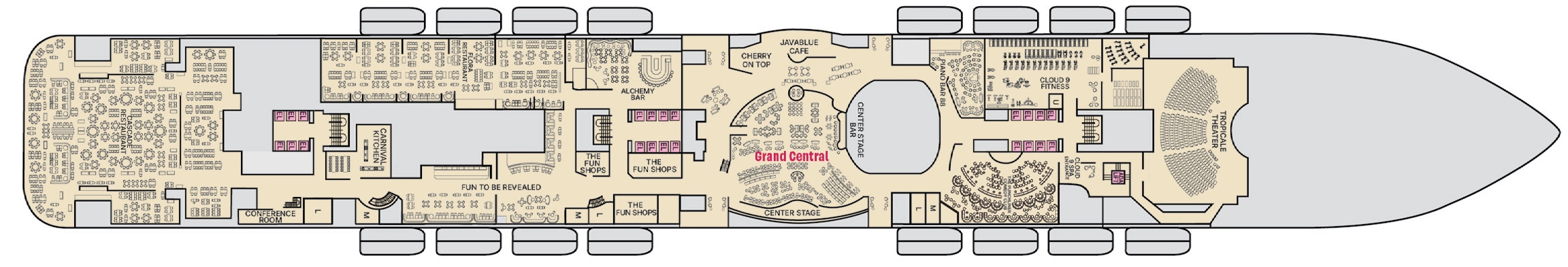 Carnival Tropicale, Deck 6: official cabin and venue layout