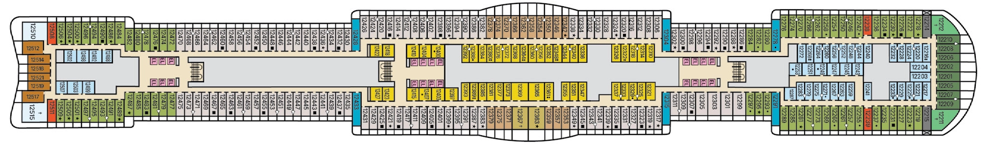 Carnival Tropicale, Deck 12: official cabin and venue layout