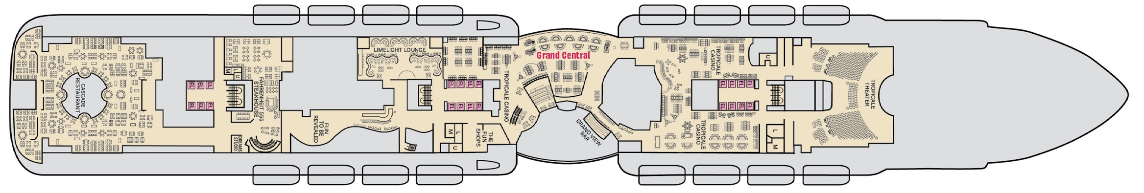 Carnival Tropicale, Deck 7: official cabin and venue layout