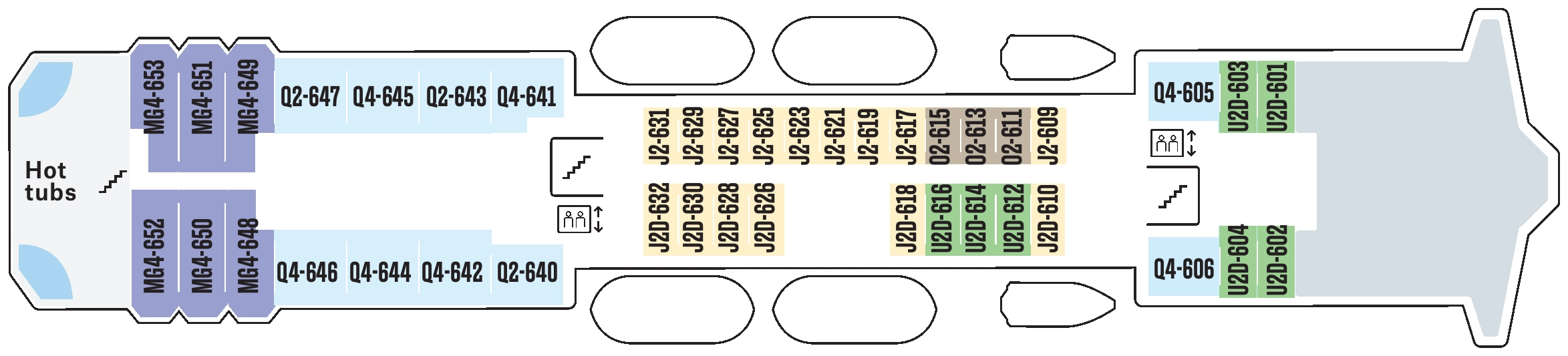 Nordlys, Deck 6: official cabin and venue layout