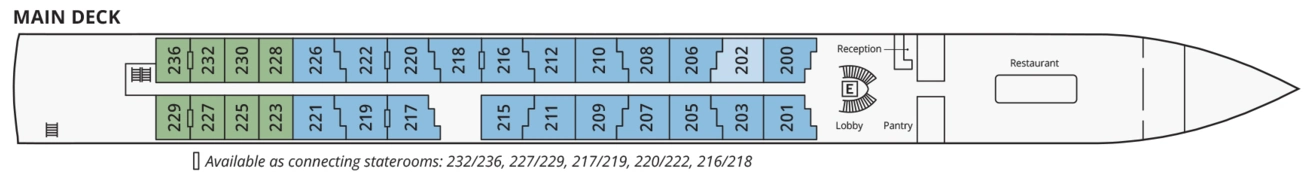 S.S. Victoria, Deck 2: official cabin and venue layout